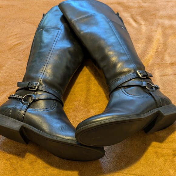 Marc Fisher women's black leather riding boots,knee high,chian buckle 6.5M - Picture 5 of 7
